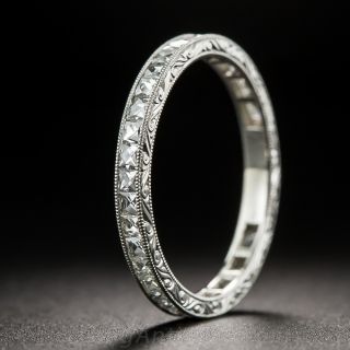 French-Cut Diamond Eternity Band with Scroll Motif Engraving - 1
