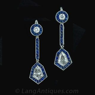French Art Deco Diamond Sapphire Earrings 