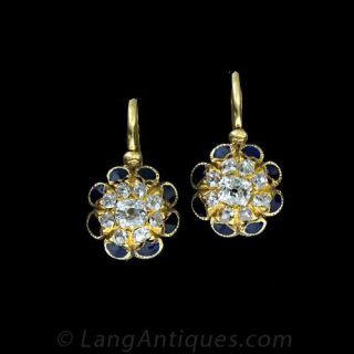 French Antique Enamel Diamond Earrings 