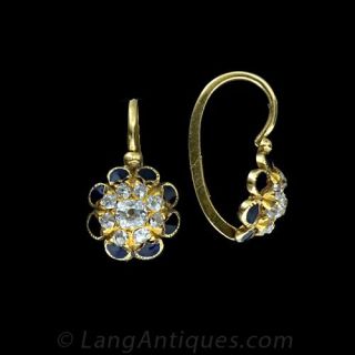 French Diamond and Enamel Earrings
