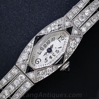 French Diamond and Onyx Art Deco Watch