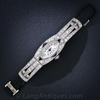 French Diamond and Onyx Art Deco Watch