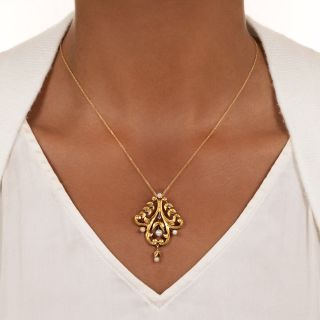French Diamond and Pearl Scroll Necklace, circa 1900