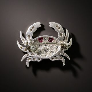 French Diamond and Ruby Platinum Crab Brooch 