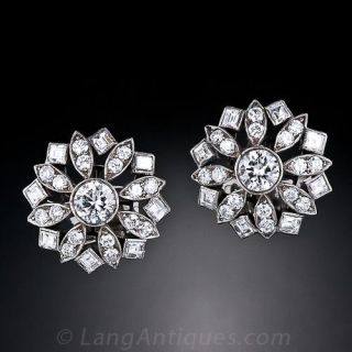 French Diamond Clip Earrings in Silver