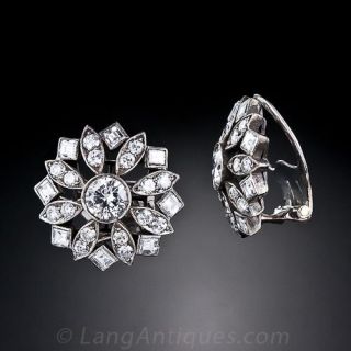 French Diamond Clip Earrings in Silver