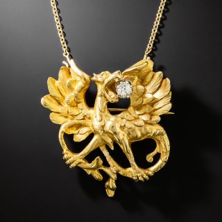 French Diamond Griffin Pendant/Brooch, Circa 1900 - 2
