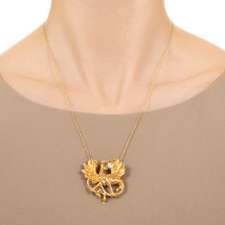 French Diamond Griffin Pendant/Brooch, Circa 1900