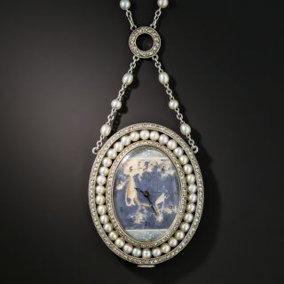 French Diamond Pendant Watch Necklace