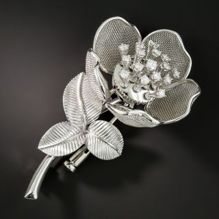 French Diamond Platinum Articulated Flower Brooch - 2