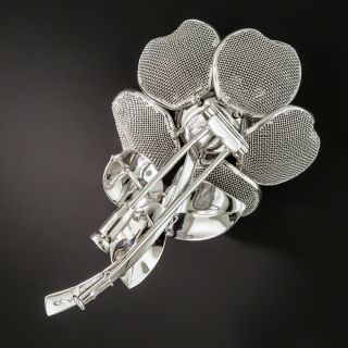 French Diamond Platinum Articulated Flower Brooch
