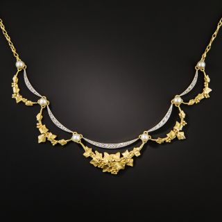 French Early 20th Century Diamond and Pearl Necklace - 2