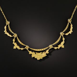 French Early 1900s Art Nouveau Diamond and Pearl Necklace