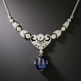 French Edwardian Cabochon Sapphire and Diamond Necklace - 3