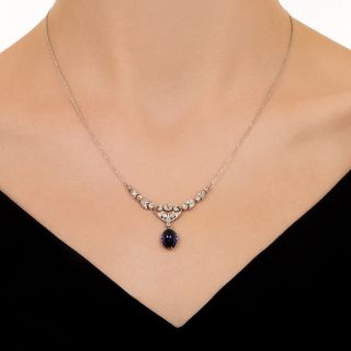 French Edwardian Cabochon Sapphire and Diamond Necklace