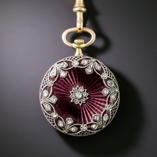 French Edwardian Enamel Pendant Watch Necklace - 4