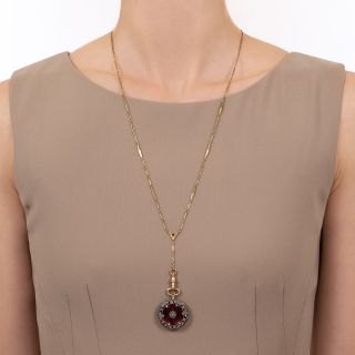 French Edwardian Enamel Pendant Watch Necklace