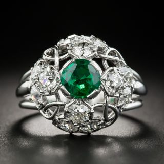 French Emerald Diamond Dome Ring - 1