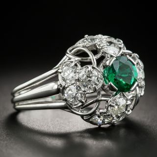 French Emerald Diamond Dome Ring