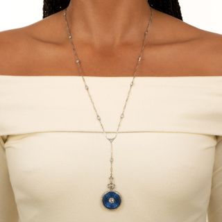 French Enamel and Diamond Watch Necklace/Pin