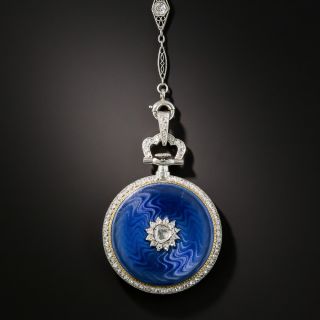 French Enamel and Diamond Watch Necklace/Pin