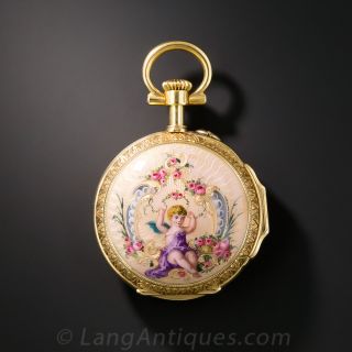 French Enamel Pendant Watch - 2