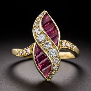French Estate Baguette Ruby and Diamond Twist Ring - 2