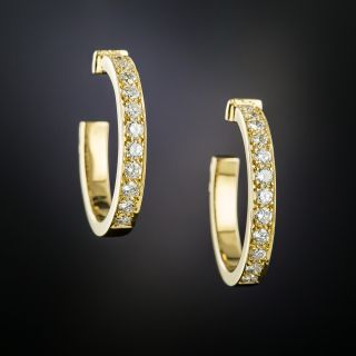 French Estate Diamond Hoop Earrings - 2