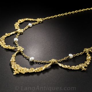 French Floral Garland Necklace with Pearls