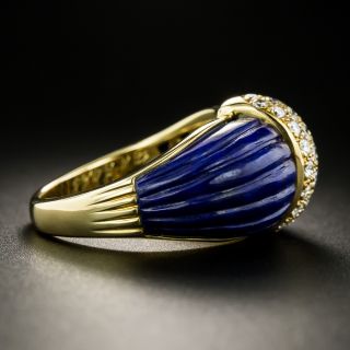 French Fluted Lapis and Diamond Ring - Size 6 1/4