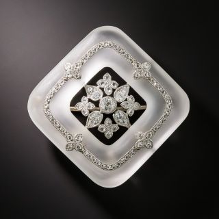 French Frosted Rock Crystal Quartz and Diamond Pin - 1