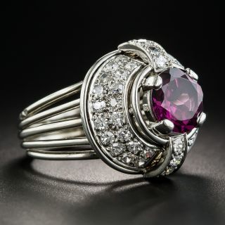 French Grape Garnet and Diamond Circular Dome Ring  