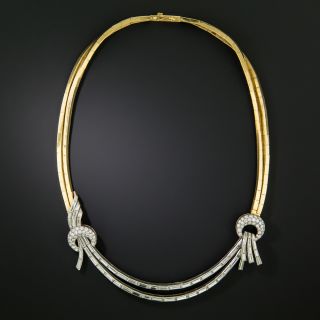 French Import Retro Rose Gold and Platinum Diamond Necklace - 2