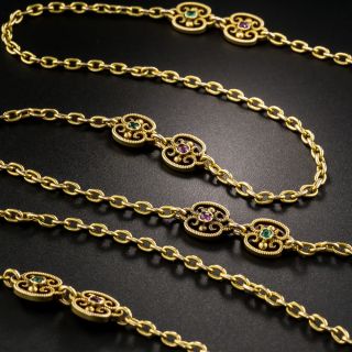 French Long Chain With Emeralds and Rubies - 1