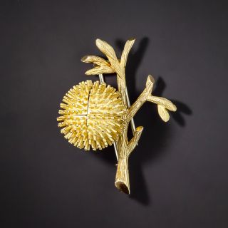 French Mid-Century Blossoming Ruby Chestnut Bud Brooch