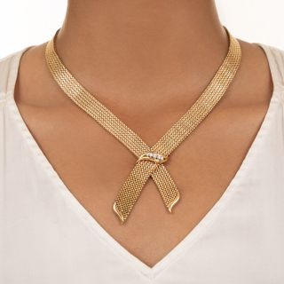 French Mid-Century Woven Diamond Lariat Necklace