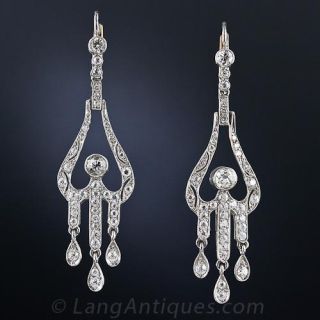 French (Monégasque) Belle Époque Diamond Drop Earrings