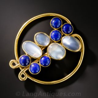 French Moonstone and Lapis Clip / Brooch