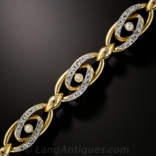 French Natural Pearl and Diamond Bracelet