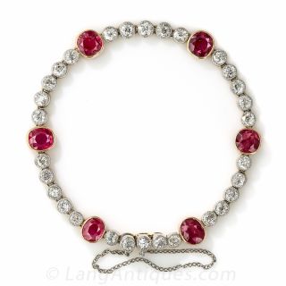 French No-Heat Burmese Ruby and Diamond Bracelet