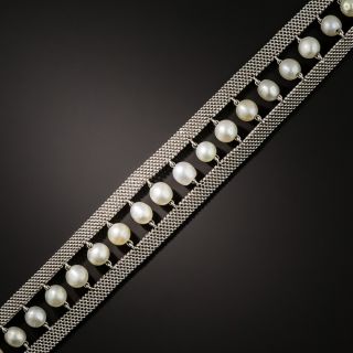 French Pearl and Platinum Mesh Bracelet - 2