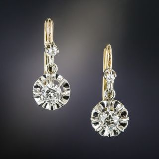 French Platinum .50 Carat Diamond Dangle Earrings - 1