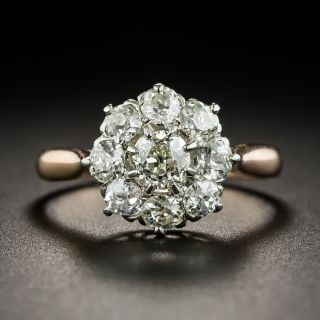 French Platinum and Gold Diamond Cluster Ring 