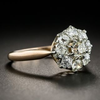 French Platinum and Gold Diamond Cluster Ring 