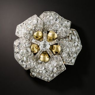 French Platinum Diamond Pansy Brooch - 2