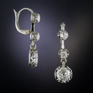 French Platinum Diamond Vintage Drop Earrings