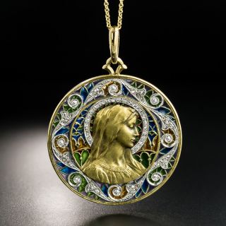 French Plique a Jour and Diamond Medallion of the Virgin Mary - 2