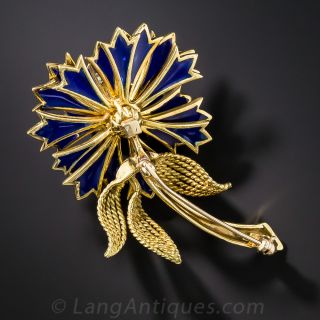 French Plique-a-Jour Mid-Century Flower Brooch