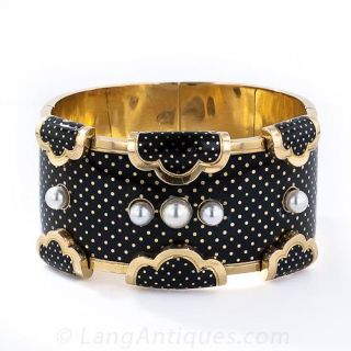 French Polka-Dot Enamel Hinged Bracelet
