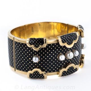 French Polka-Dot Enamel Hinged Bracelet